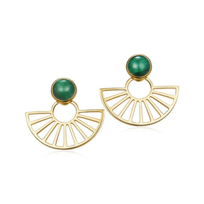 Hollow Fan Malachite Sterling Silver Earrings