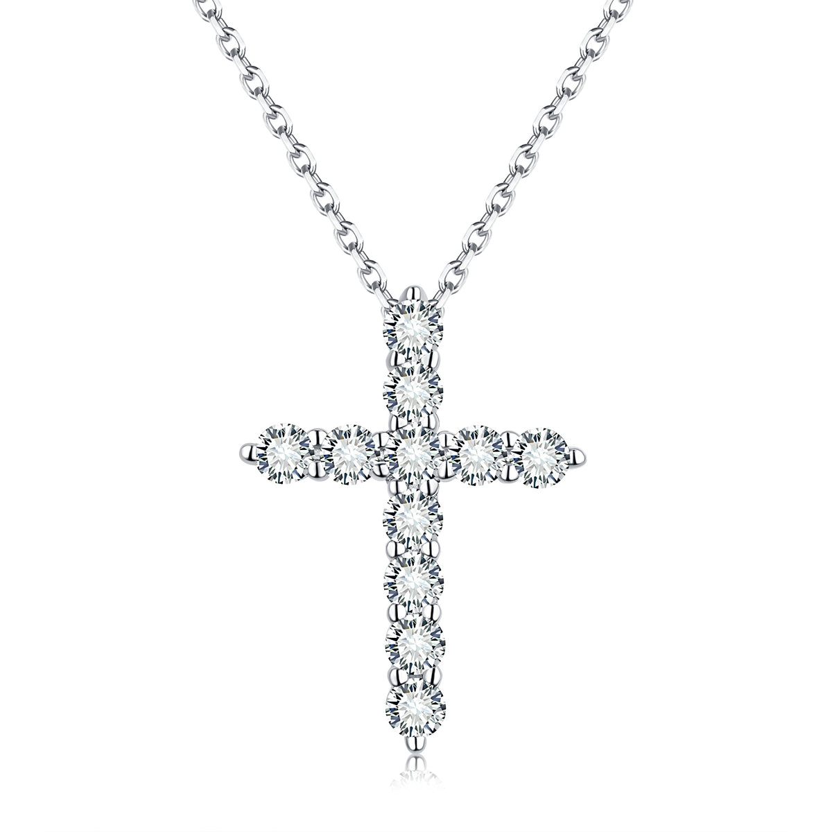 PM5004O Silver Moissanite Diamond Cross Pendant Necklaces