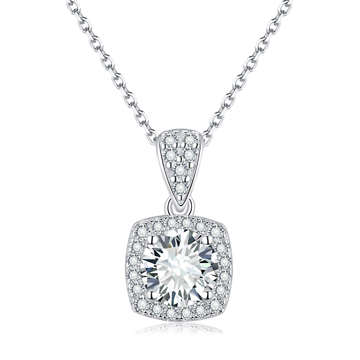 PM5007 Silver Moissanite Diamond Princess Square Bag Pendant Necklaces