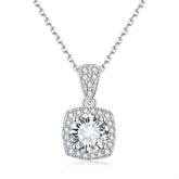 PM5007 Silver Moissanite Diamond Princess Square Bag Pendant Necklaces