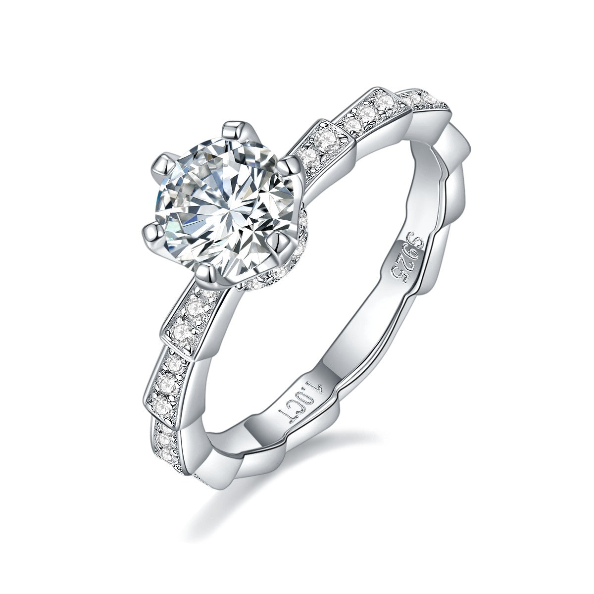 【02LIVE # link 52- BUY 1 GET 1 free ring】RM1033 Snake Bone Silver Moissanite Diamond Clad Ring with Zircon Edge