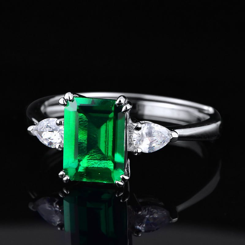 925 Silver Cultured Emerald Baguette Ring ZHFR0013
