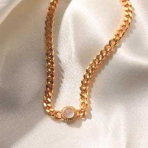 Chunky Curb Chain Moonstone Necklace