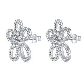 A112 S925 Sterling Silver Mossan Diamond Flower Stud Earrings