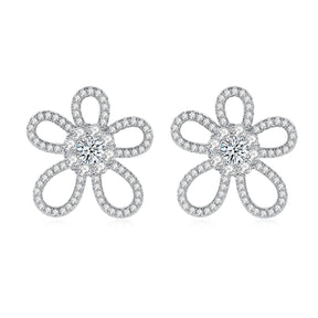 A112 S925 Sterling Silver Mossan Diamond Flower Stud Earrings
