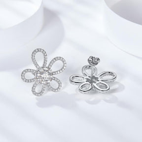 A112 S925 Sterling Silver Mossan Diamond Flower Stud Earrings